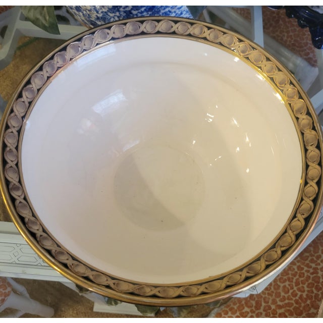 1990s Vintage Black Gold Brass Inlay Royal Doulton Style Ceramic Bowl 4 Bottle Wine Holder For Sale - Image 5 of 10