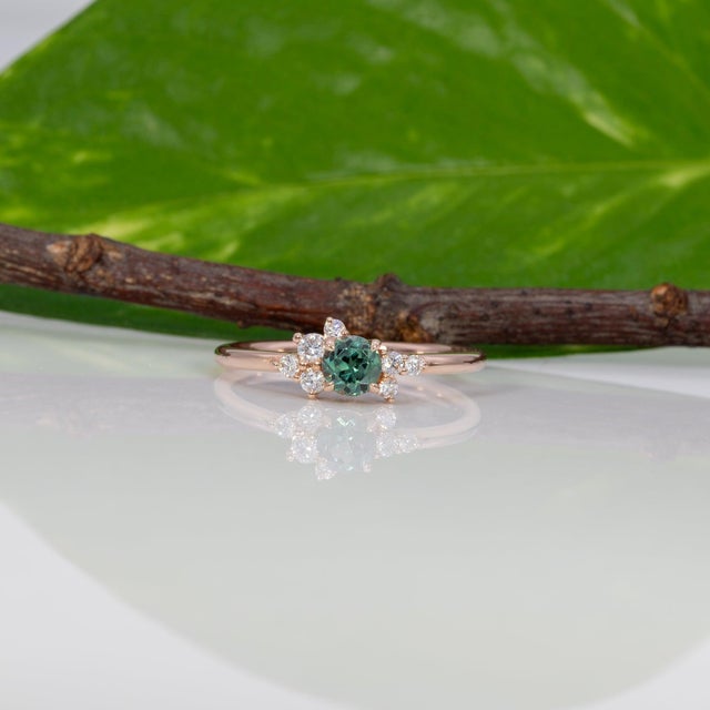 Metal Alexandrite Ring With Earth-Mined Diamond Accents: Solid 14k Gold, Round, Size 6.75 For Sale - Image 7 of 11