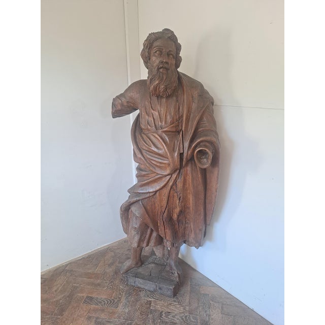 Large Continental Carved Oak Figure of an Apostle, 1590 For Sale - Image 4 of 7