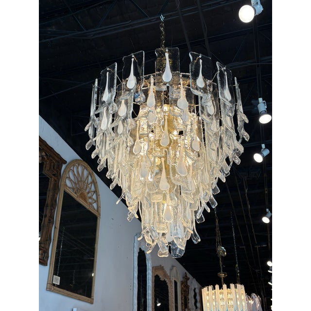 Vintage Murano Mazzega Chandelier by Carlo Nason, Brass & Glass, Italy, 1960s For Sale - Image 11 of 12