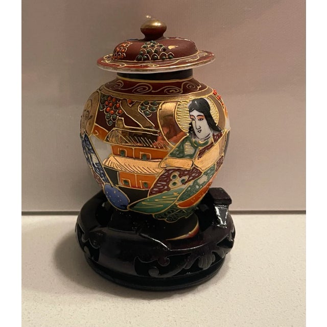 Miniature Hand-Painted Moriage Satsuma Jar, Made in Japan, Stamped For Sale - Image 4 of 12