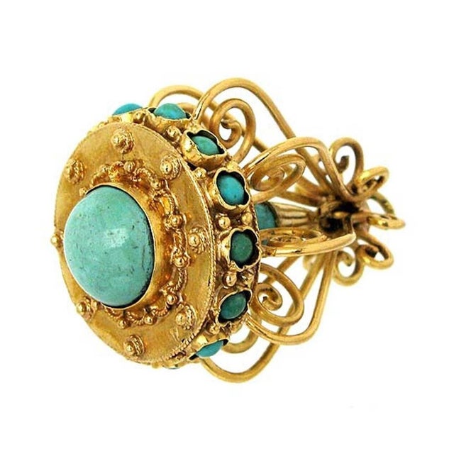 Contemporary Mid 20th Century Turquoise Chandelier 18k Yellow Gold Charm Pendant For Sale - Image 3 of 3