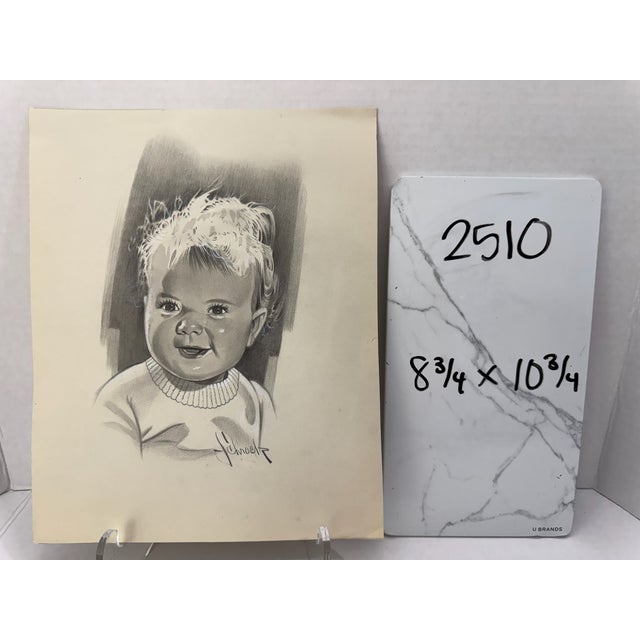 1940s Original Signed Graphite Illustration of Smiling Child Portrait, 10.75 × 8.75 In. For Sale In Atlanta - Image 6 of 6