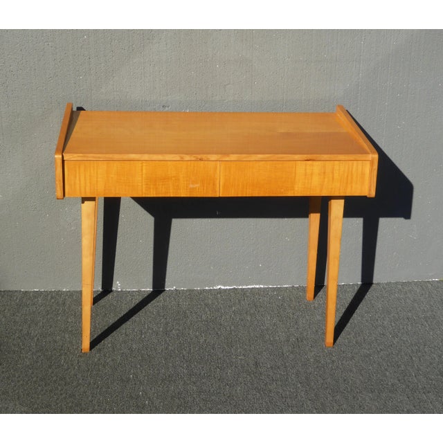 Vintage Mid Century Modern Golden Brown Side Table W Two Drawer For Sale - Image 12 of 12