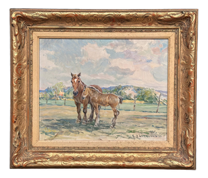 Einar Söderlund, Horses in a Pasture, 1960s, Oil Painting on Panel, Framed