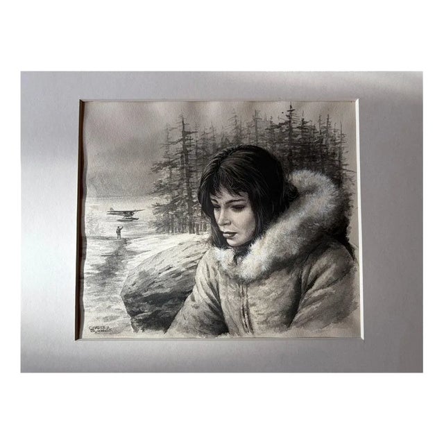 Charles Burki, Woman in Fur Collar Winter Portrait Illustration, 1955, Paper For Sale