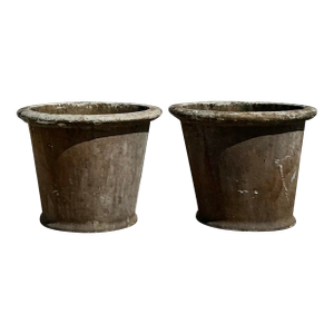 Mid 20th Century Boho Glazed Ceramic Clay Pots - A Pair