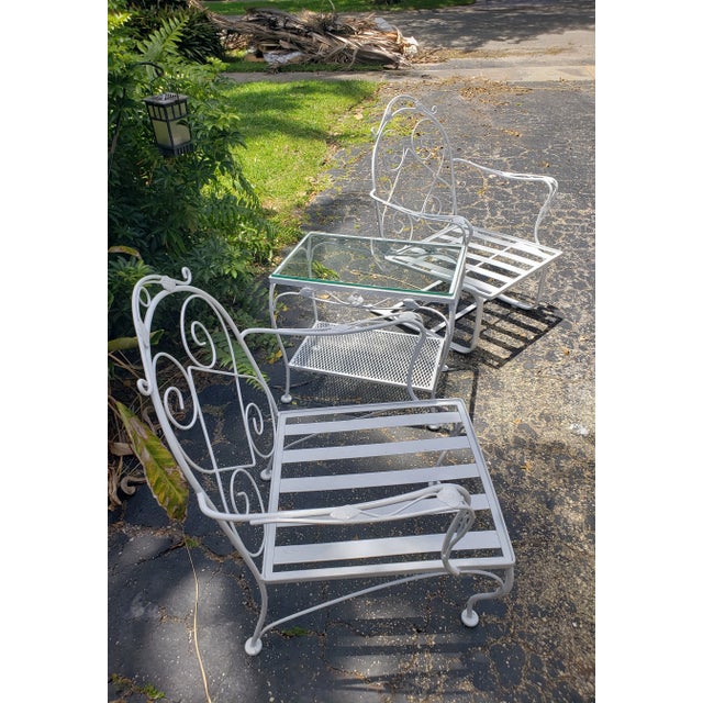 Vintage 3 Piece Wrought Iron Seating Set, Attributed to Meadowcraft For Sale - Image 11 of 13