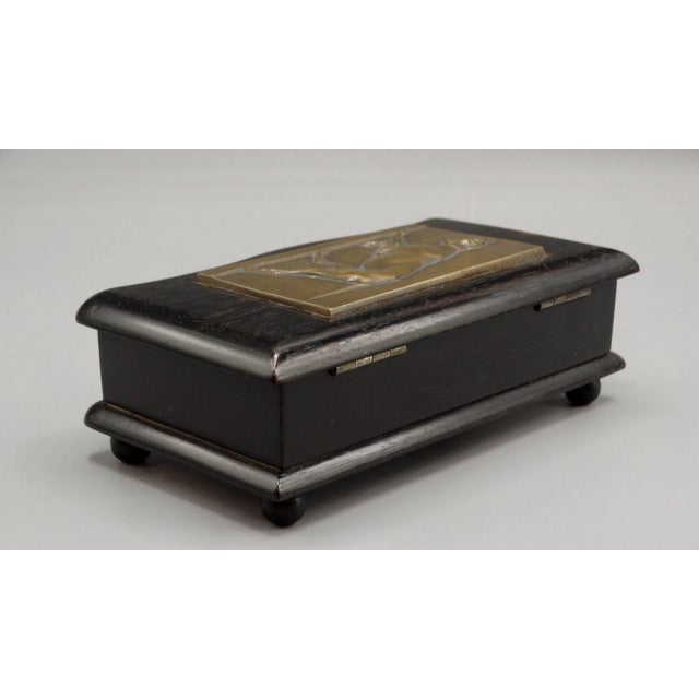 Bronze Antique English Ebony Box With Bronze Hunting With Dog For Sale - Image 8 of 10