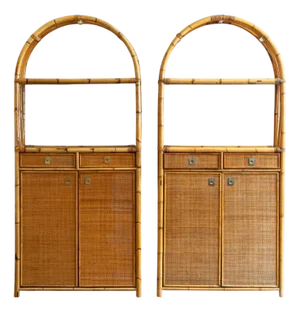 Rattan Bookshelves, 1980s, Set of 2