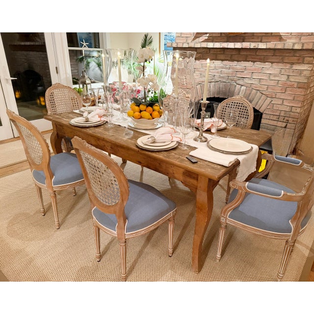 Italian Neoclassical Cane Back Chairs in French Blue, Set of 6 For Sale - Image 4 of 14