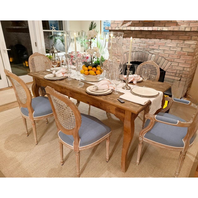 Set of 6 Custom Italian Cane Back Chairs in Light Blue For Sale - Image 4 of 15