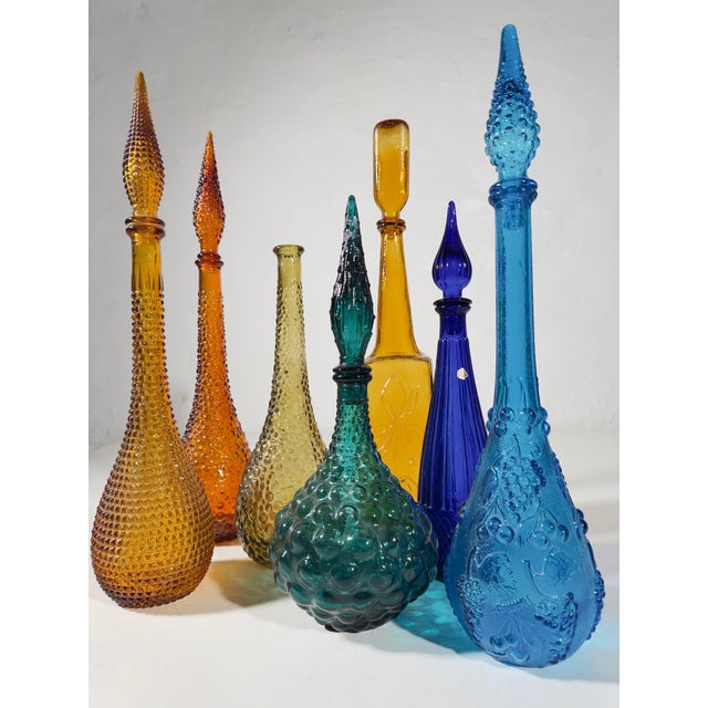 Green A Symphony of Saturated Light attributed to Empoli Genie Bottles, 1960s, Set of 7 For Sale - Image 8 of 13