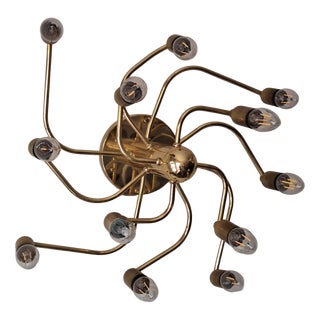 Mid-Century Modern Three-Level Spiral Brass Pendant Light with Twelve Lights, 1960s For Sale