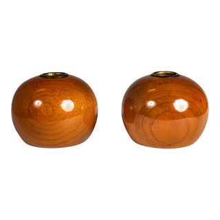 Circa 1970s Mid-Century Modern Wood-Turned Candle Stick Holders in Solid Oregon Myrtlewood, Usa- Set of 2 For Sale