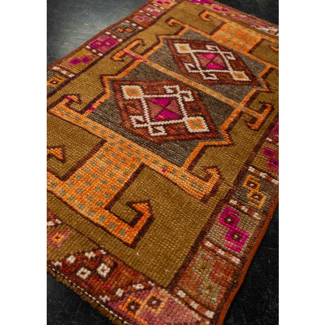 Textile Turkish Mini Rug Oriental Hand Knotted Vintage Rug 1'9" x 1'8" #21068 For Sale - Image 7 of 8