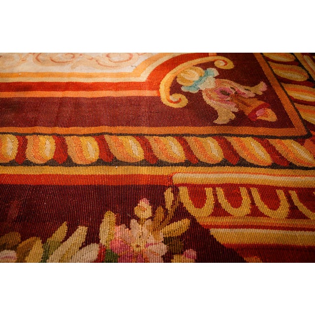 Mid 19th Century 1850s Antique Ivory Neoclassical Floral Aubusson Flatwoven Wool Square Tapestry For Sale - Image 5 of 8