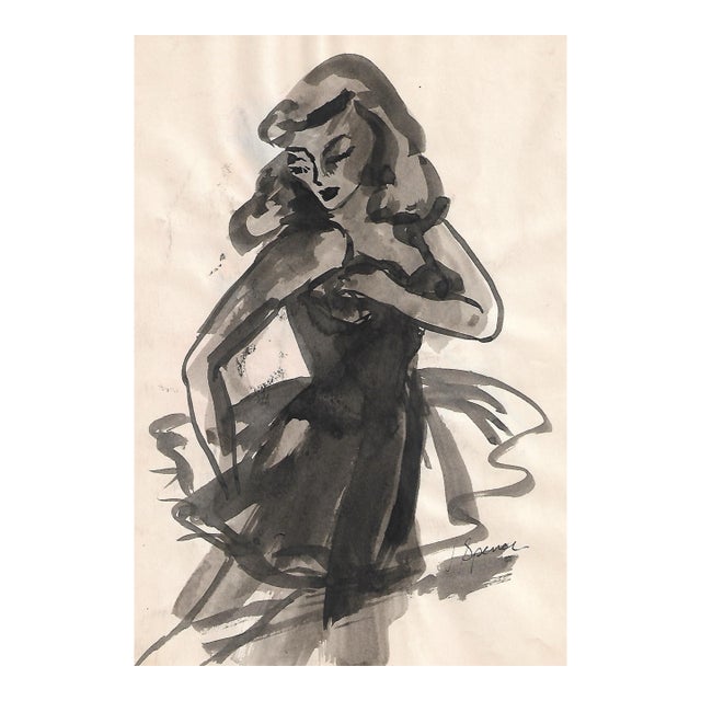 1950s Virginia Spencer Watercolor of a Lady For Sale
