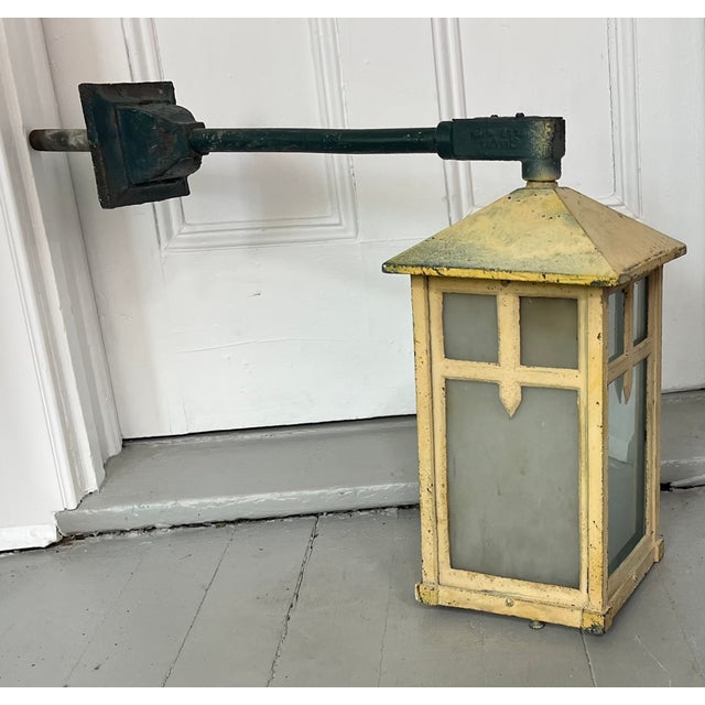 Antique Early 20th C. Aesthetic Movement Mission or Mackintosh Style Outside Iron Wall Lantern For Sale - Image 12 of 17