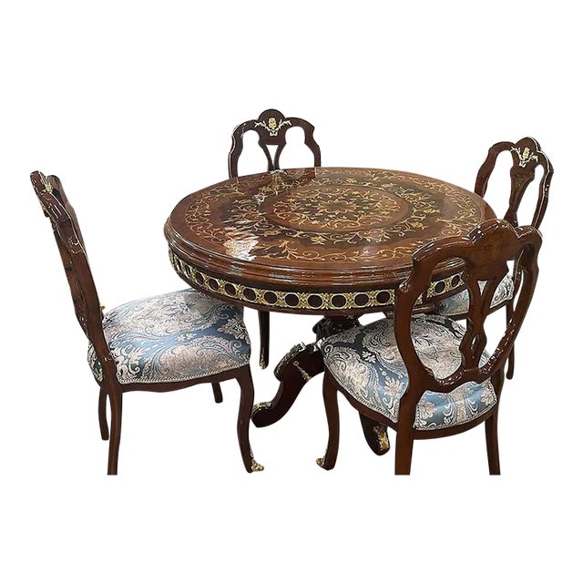 French Style 5 Pieces Dining Room Set Gold Details For Sale