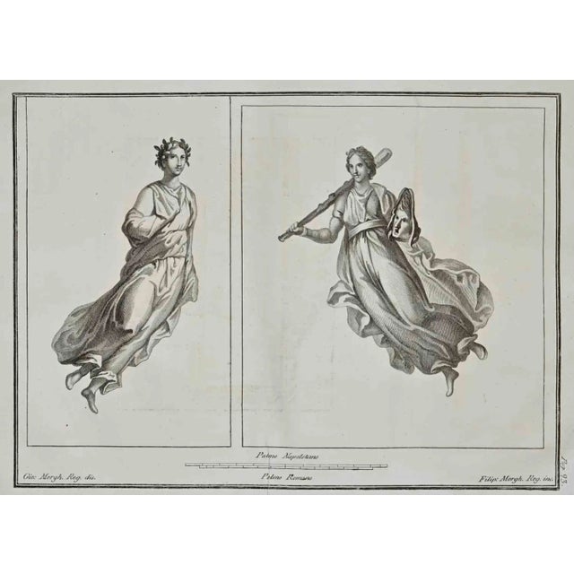 Giovanni Elia Morghen, Ancient Roman Fresco Herculaneum, Etching, 18th Century For Sale