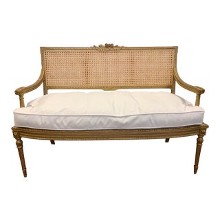 Antique French Louis XVI Carved Caneback Bench Settee For Sale