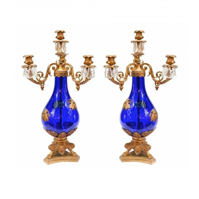 French Empire Glass Candelabras with Gilt Mounts, 1870, Set of 2 For Sale - Image 15 of 15