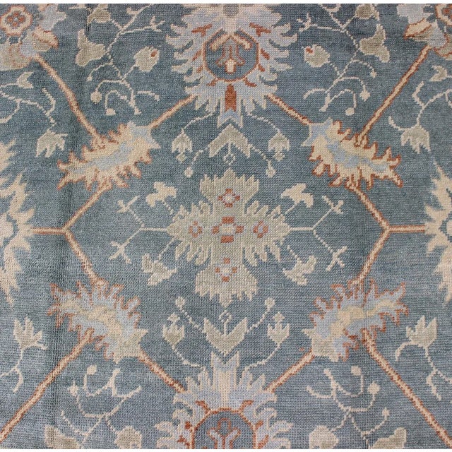 2010s Turkish Oushak Rug With Floral Design in Light Steel Blue and Coral Accent For Sale - Image 5 of 12