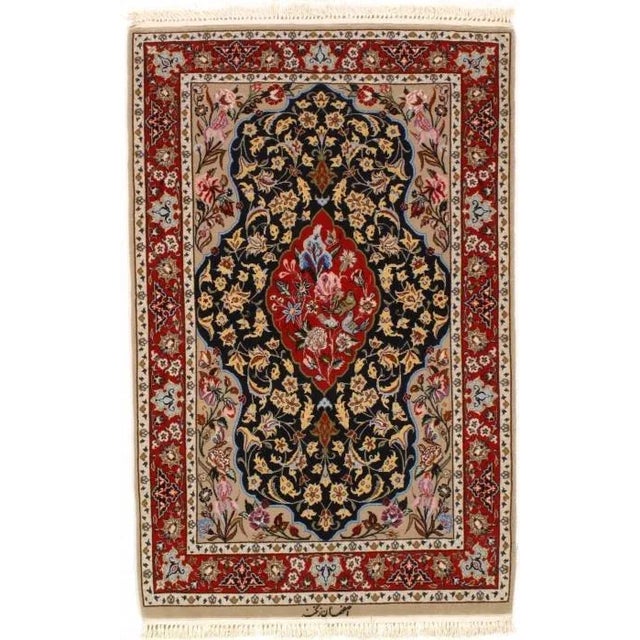 2020s Navy Persian Isfahan Silk & Wool For Sale - Image 4 of 4