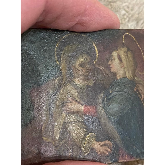 Gold Late 18th Century Antique Retablo Old Master Oil Painting on Metal "Vision of the Virgin" For Sale - Image 8 of 10