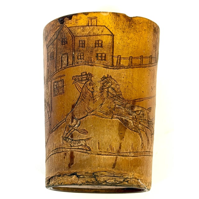 English Georgian Satirical Cow Horn Beaker Royal Coach Attacked Heraldic Lion For Sale - Image 18 of 18