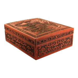 19th Century Chinese X-Large Red Cinnabar Box With Mountainous Landscape