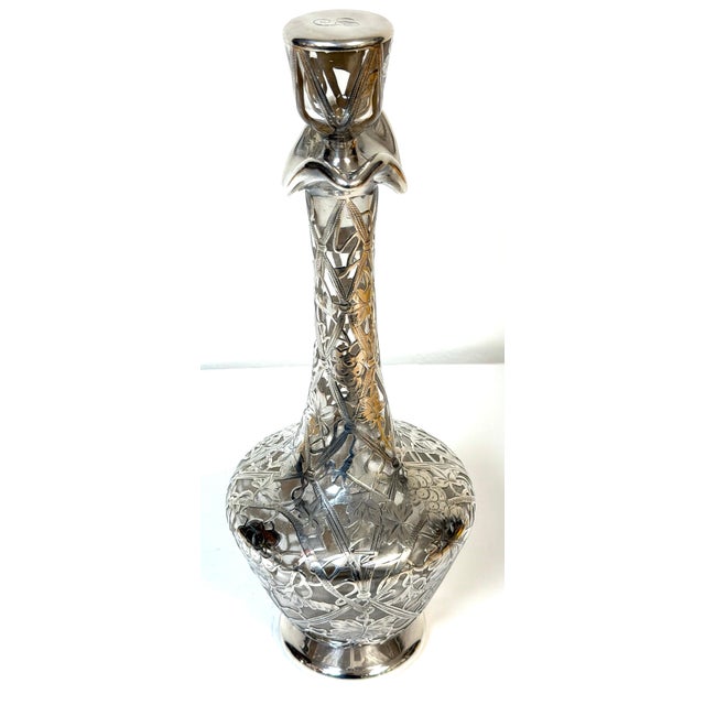 Art Nouveau Early 20th Century Large Art Nouveau Silver Overlay Grapevine Decanter , Alvin Silver Co. For Sale - Image 3 of 14
