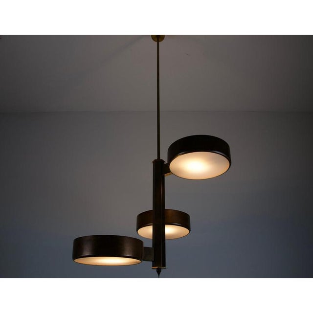 Stilnovo Mid-Century Brass and Glass Ceiling Lamp by Stilnovo, Italy, 1960s For Sale - Image 4 of 12