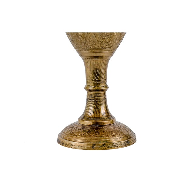 Vintage Mid-Century Indian Nakkashi Etched Brass Vase 18" For Sale - Image 9 of 12
