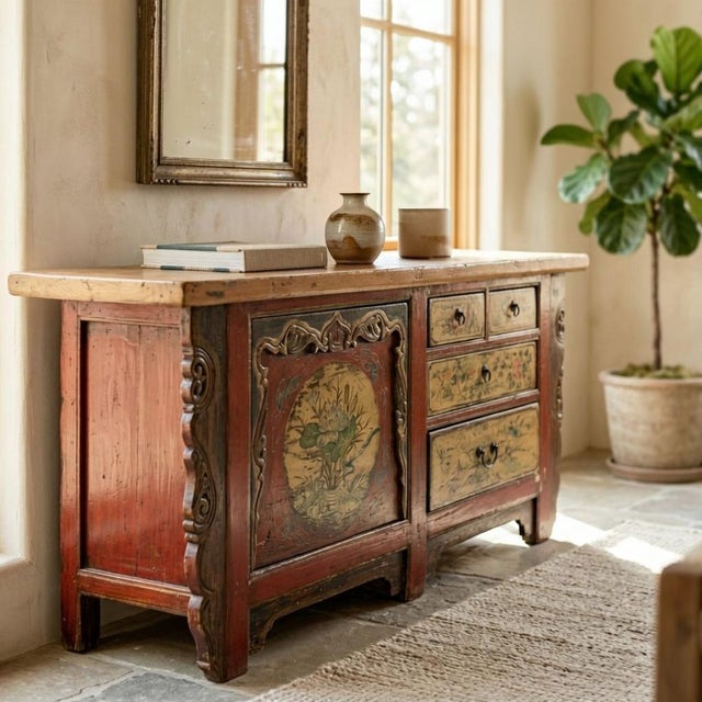 Figurative Polychromed Tibetan Cabinet Console Sideboard Circa 1850 For Sale - Image 3 of 18