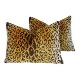 Scalamandre Silk Leopardo Leopard Velvet Feather/Down Pillows 24" X 18" - Pair For Sale