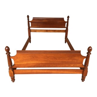 Vintage Solid Cherry New England Style Acorn Double Poster Bed For Sale