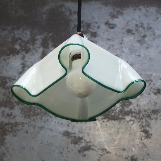 Metal Mid-Century French Opaline Glass Pendant Light For Sale - Image 7 of 8