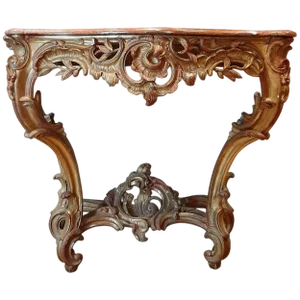 19th Century Gilt Wood Rococo Console Table with Red Marble Top