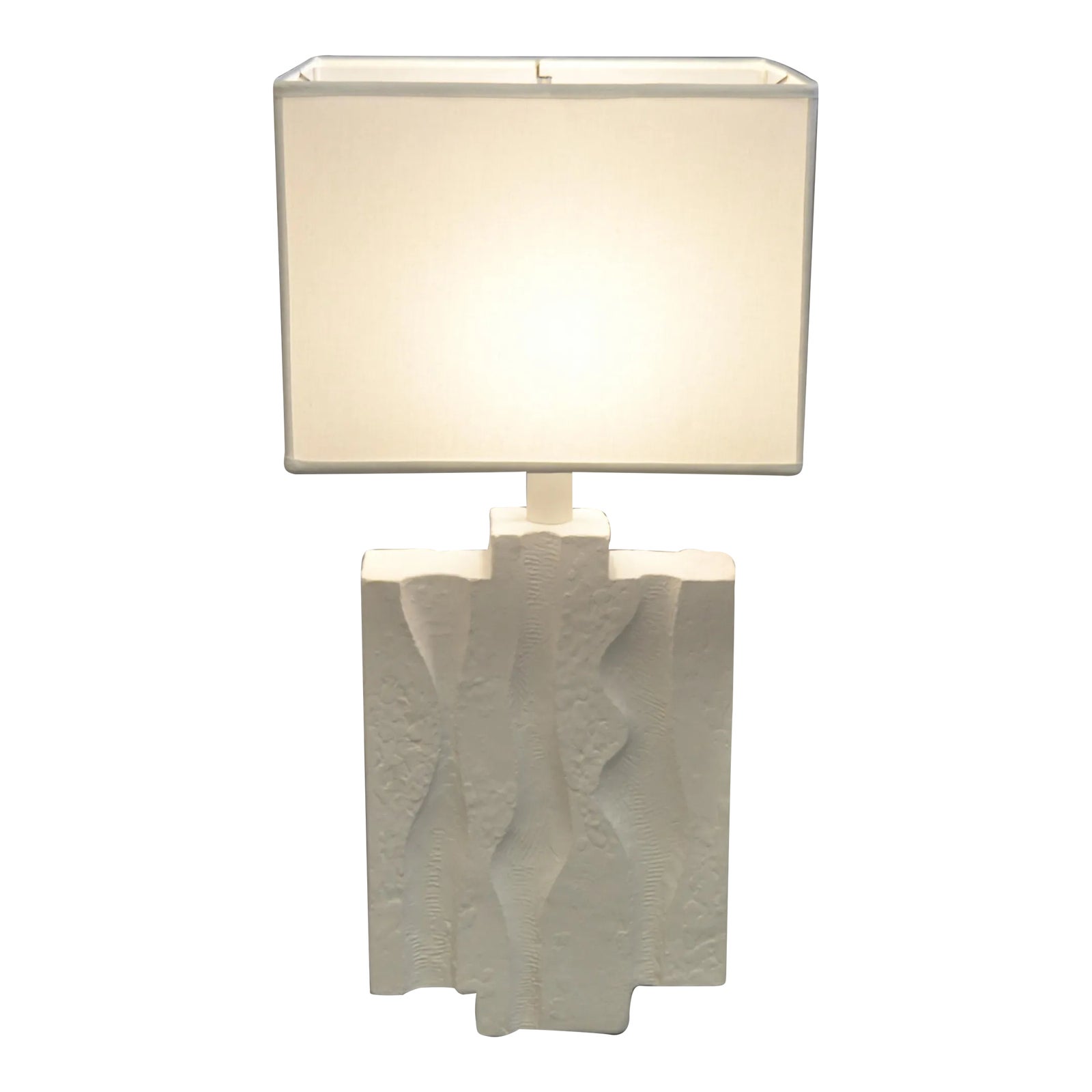 Iconic Sculptural Textured White Gesso Finish Plaster Table Lamp