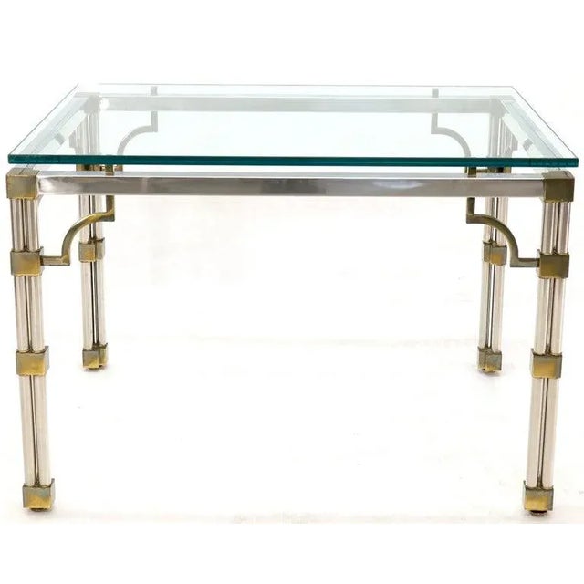 Petit Chrome Brass and Thick Glass Top Dining or Writing Table For Sale - Image 6 of 12