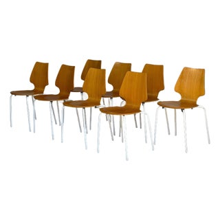 Mid 20th Century Set of 8 Danish Modern Bentwood Dining Chairs White Metal Mid Century Chairs For Sale