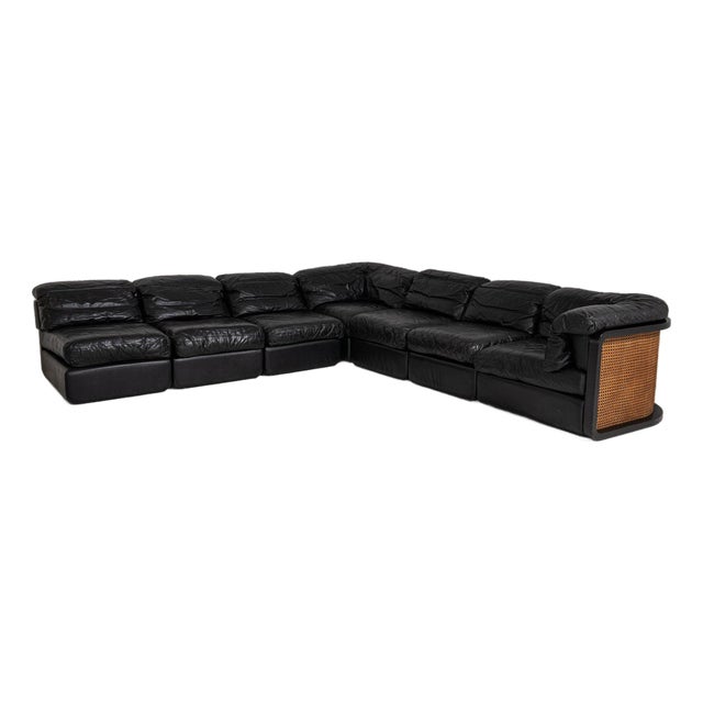19th Century France Black Leather Sofa For Sale