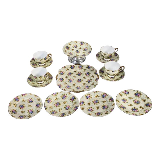 1940s English Traditional Royal Stafford China Elizabeth Pattern Luncheon Set - 14 Pieces For Sale