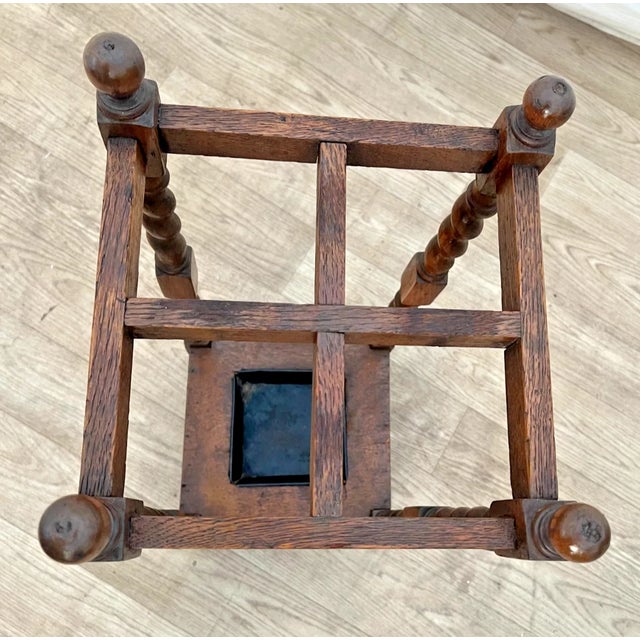 Antique English Jacobean Revival Umbrella and Cane Stand Solid Oak Barley Twist For Sale - Image 4 of 11