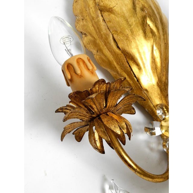 Italian Gold Plated Floral Regency Murano Glass Sconces, 1980s, Set of 2 For Sale - Image 12 of 18