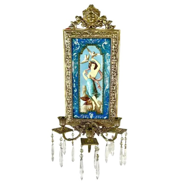 Ceramic French Mountereau Ceramic and Bronze Three-Armed Wall Sconce For Sale - Image 7 of 7