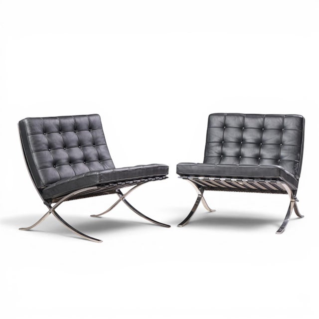 Mies van der Rohe for Knoll Mid Century Barcelona Chairs - Pair Each chair measures: 30 wide x 30 deep x 30.75 high, with...
