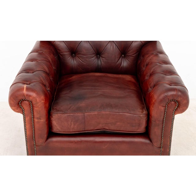 George Smith George Smith Red Leather Upholstered Club Chair For Sale - Image 4 of 7